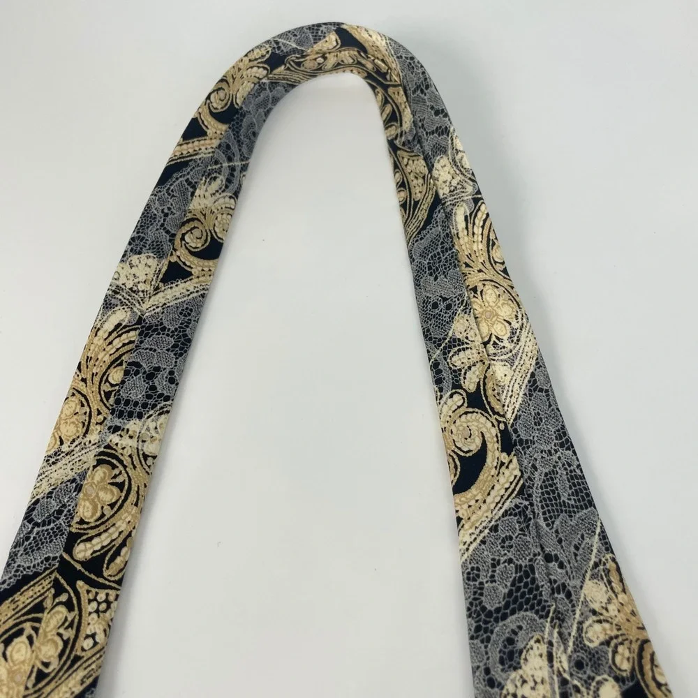 Christian Lacroix Tie Floral Lace Print Stripe Silk Necktie Made in Italy Formal